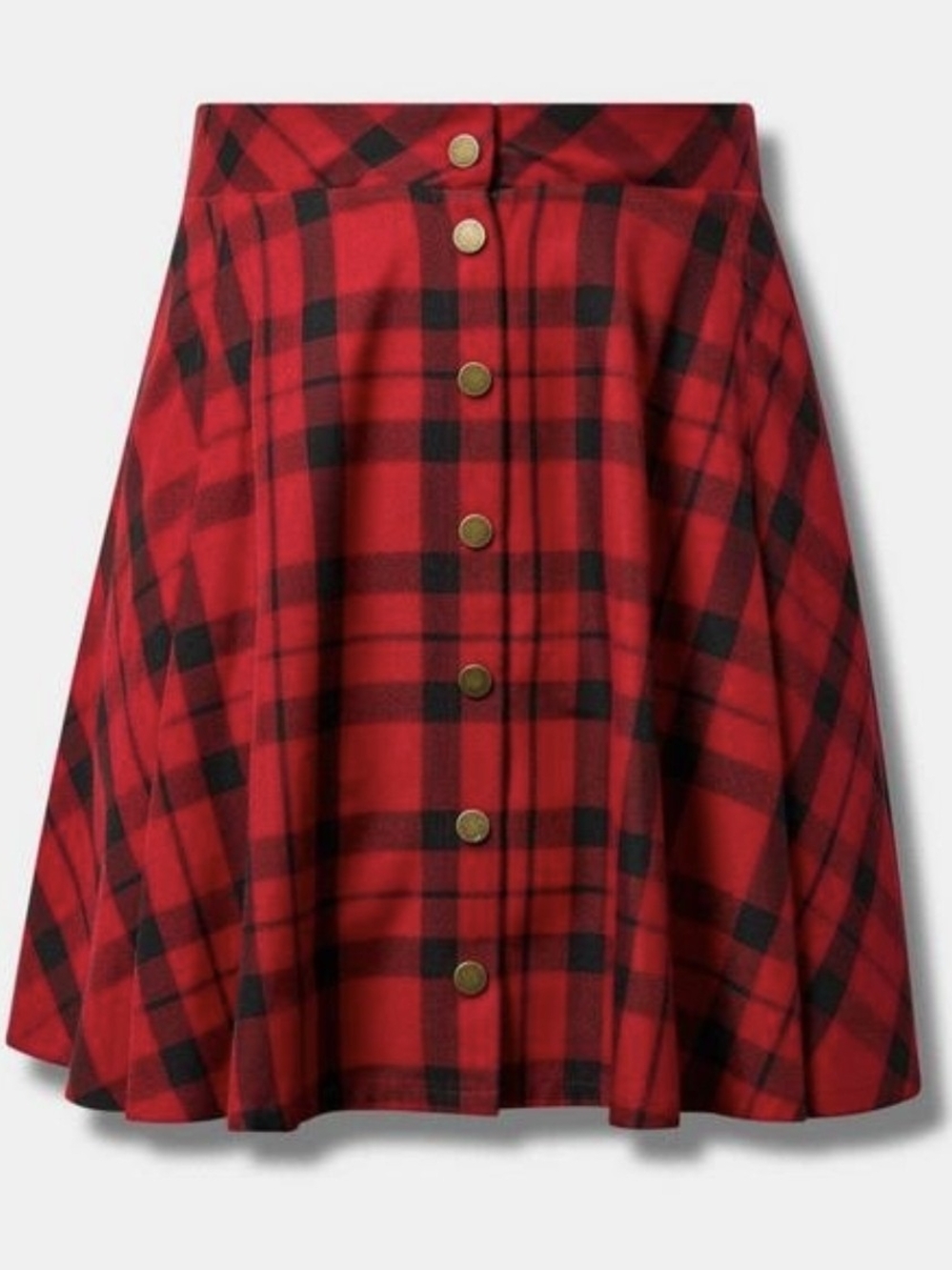Plaid Button-Front Red Skirt